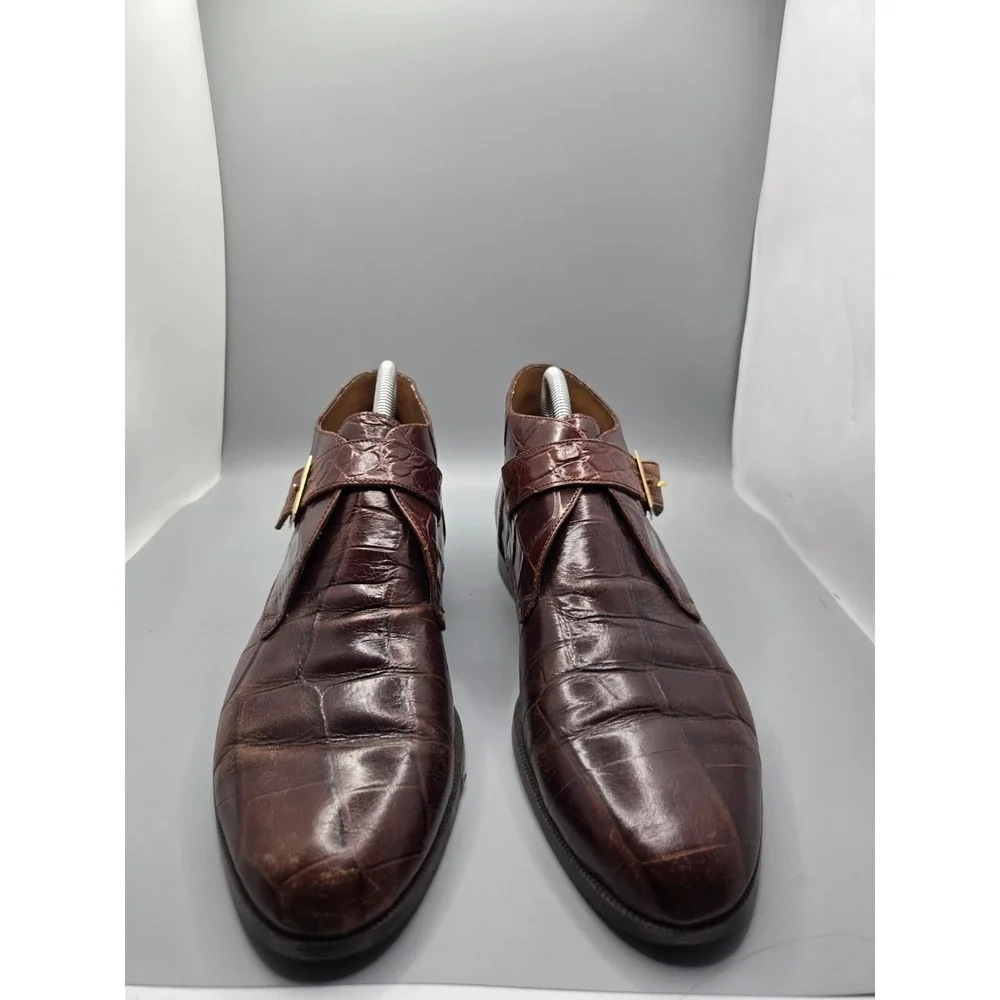 Stacy Adams Men's Brown Croc Embossed Leather Monk Strap Chukka Boots Size 8M